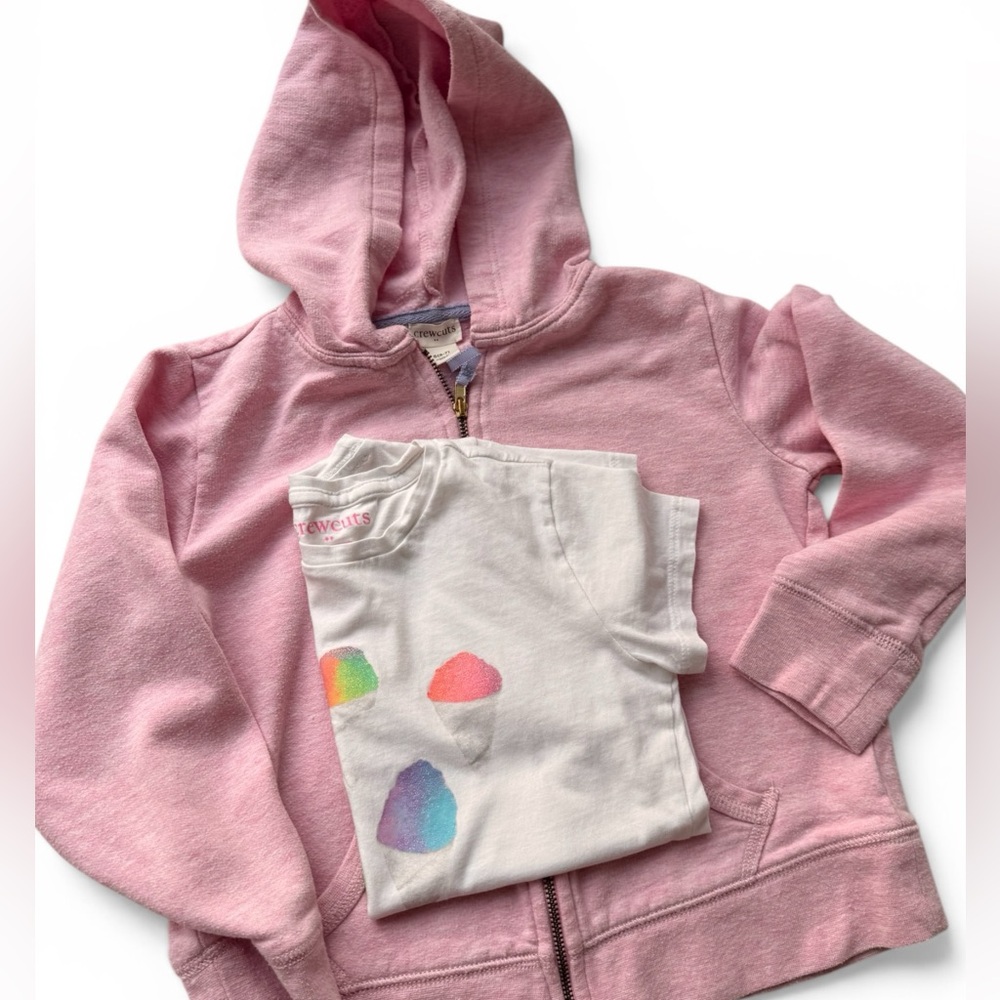 Crew Cuts Pink Hooded Zip Sweatshirt size 7 ice cream graphic Tee 6/7 Set